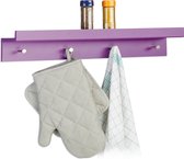 relaxdays wandhaken met plank - garderobe haken - sleutelkastje - 4 haken - wandkapstok violet