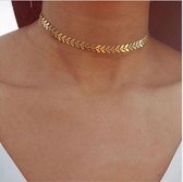 Gold Leaf Choker - Ketting - Collier - Goud kleur - 37 cm - 1 stuks