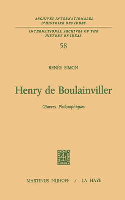 International Archives of the History of Ideas / Archives Internationales d'Histoire des Idees- Henry de Boulainviller Tome I
