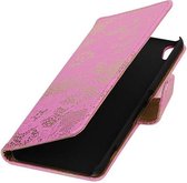 Lace Bookstyle Wallet Case Hoesjes Geschikt voor Sony Xperia Z3 Compact Roze