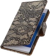 Lace Bookstyle Wallet Case Hoesjes voor Sony Xperia Z4 Z3+ Zwart