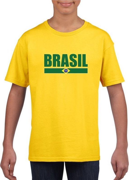 Geel Brazilie supporter t-shirt voor kinderen 158/164