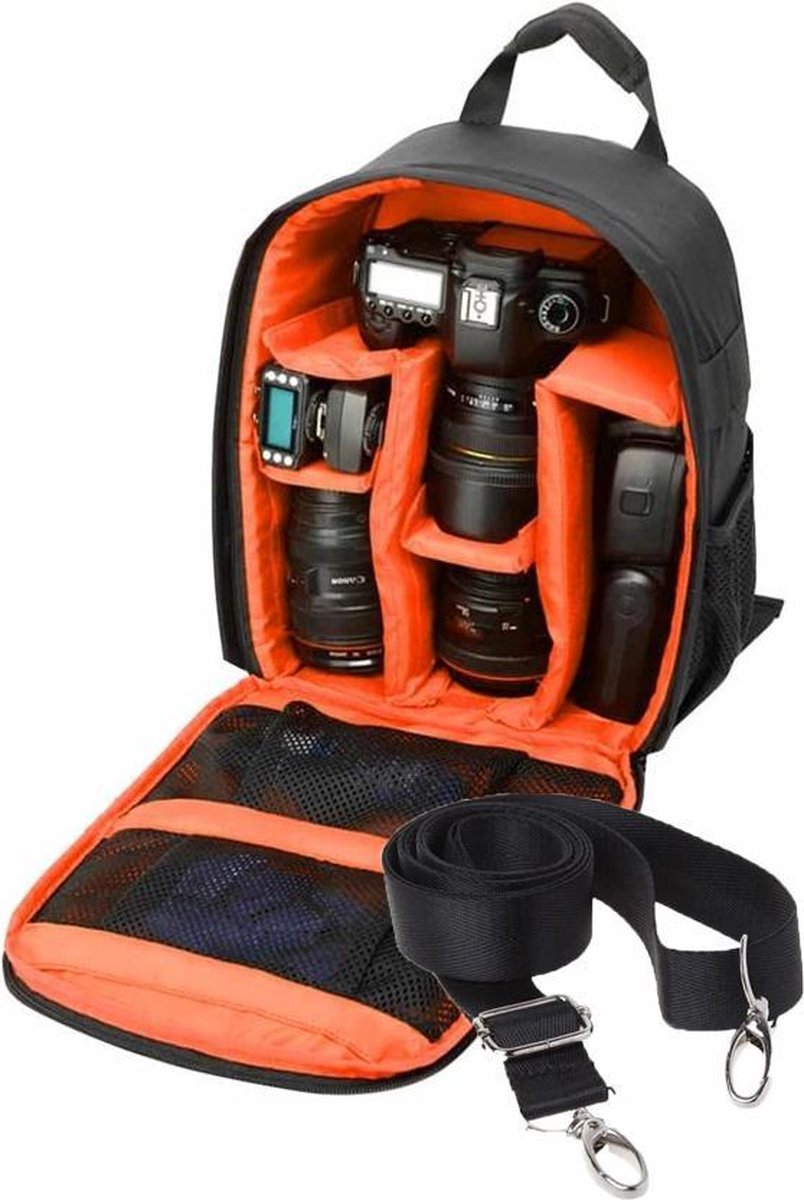 Camera foto tas met schouderband - Zwart/Oranje