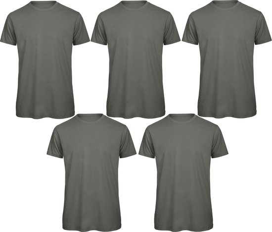 Senvi 5 pack T-Shirt -100% biologisch katoen - Kleur: Licht Khaki - XL
