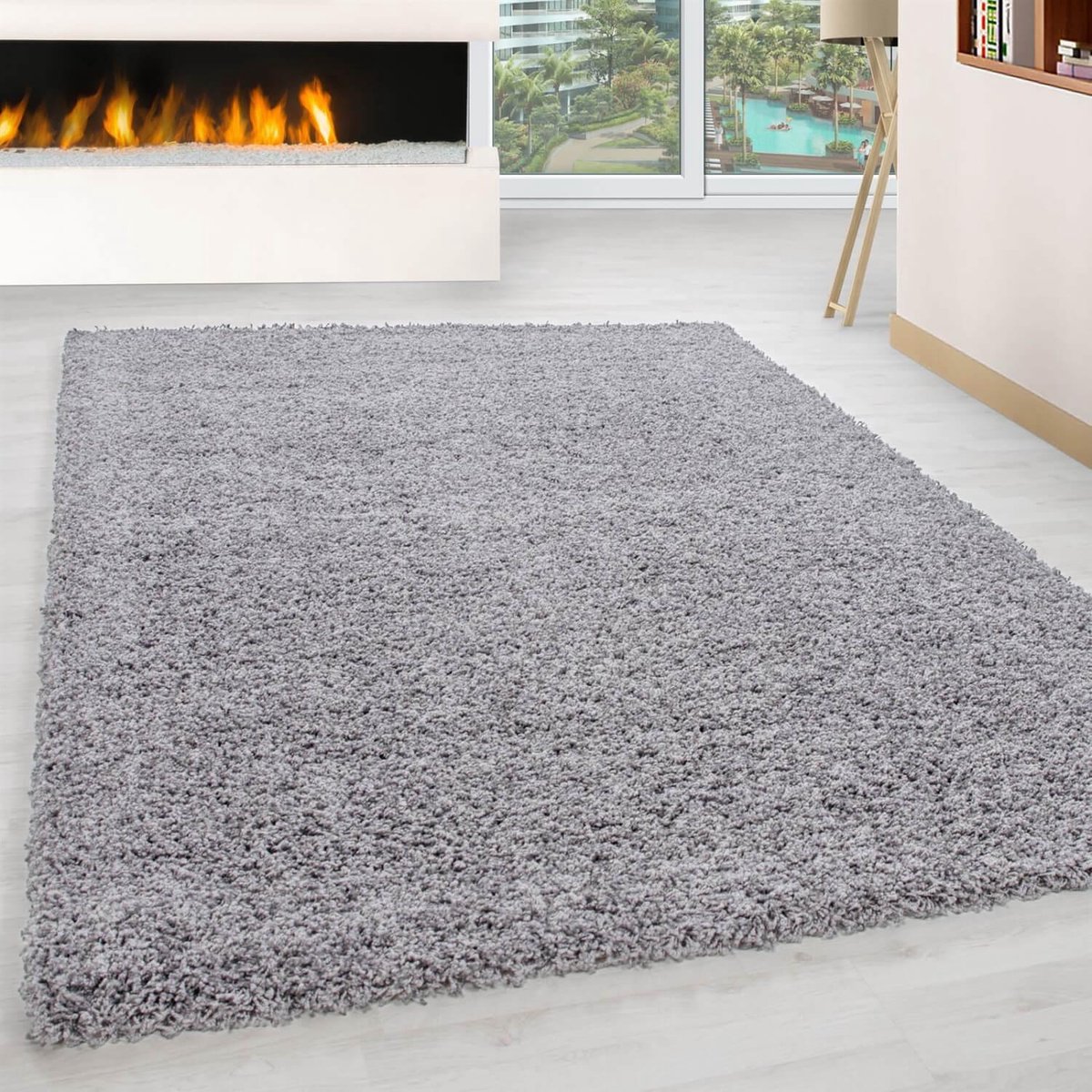 Hoogpolig vloerkleed, effen kleur - lichtgrijs, vloerkleed voor de woonkamer, jute achterkant, afmeting: 80 x 250 cm