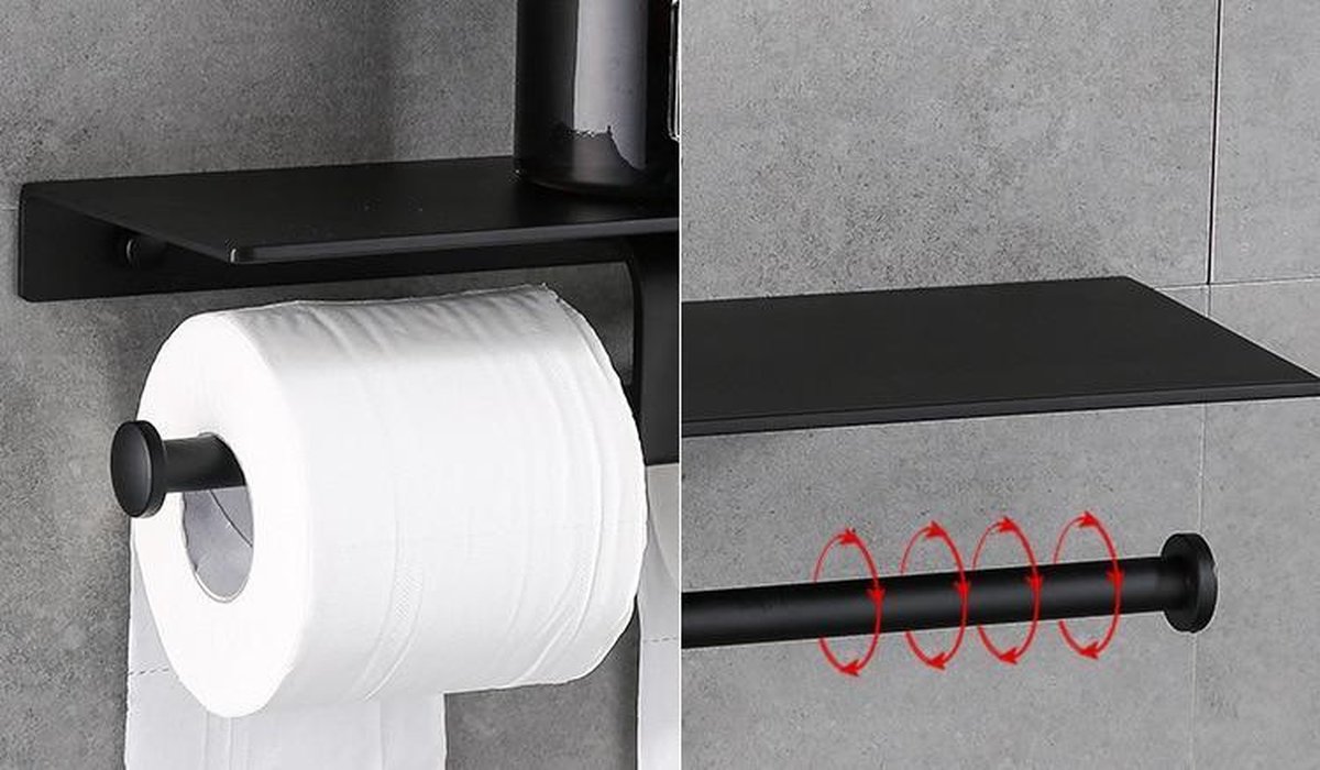 Dubbele toiletrolhouder met telefoonplankje zwart | Toiletrolhouder voor 2  rollen wc... | bol.com