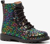 Groot leren meisjes veterboots met luipaardprint - Zwart - Maat 27