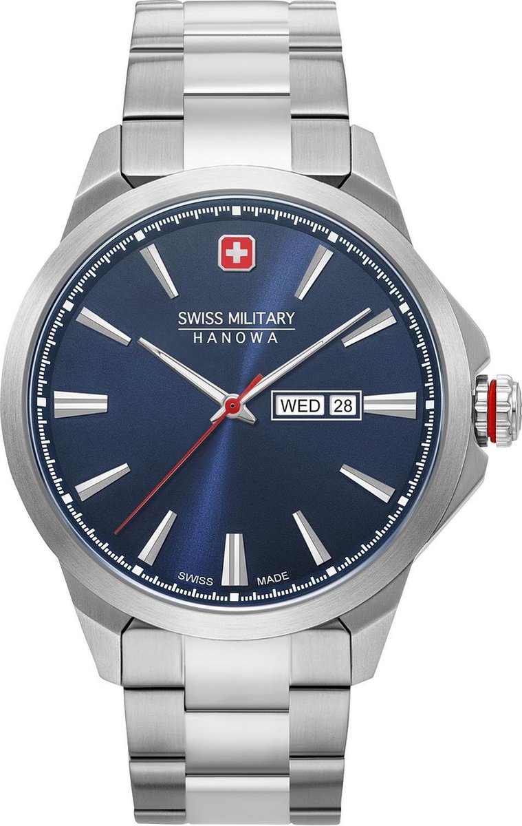 Swiss Military Hanowa Day Date Classic Horloge - Swiss Military Hanowa heren horloge - Blauw - diameter 45 mm - roestvrij staal