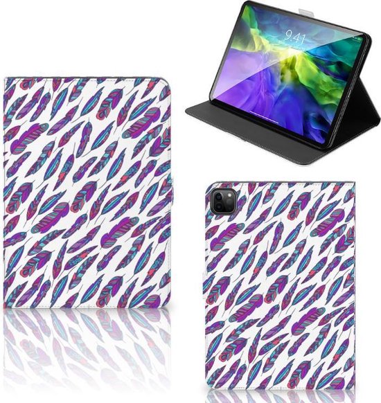 Joli étui iPad Pro 11 (2020) avec fermeture magnétique plumes couleur