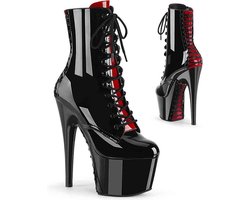 Pleaser - ADORE-1020FH Plateau Laarzen, Paaldans schoenen - Paaldans schoenen - 45 Shoes - Zwart/Rood