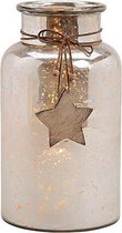 Kerst - Kerstdecoratie - Kerstdagen - Glazen windlicht voorzien van houten sterhanger