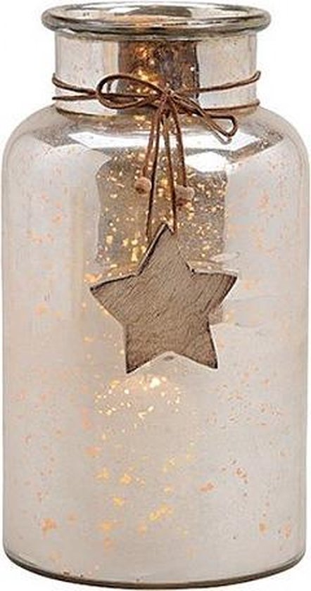 Kerst - Kerstdecoratie - Kerstdagen - Glazen windlicht voorzien van houten  sterhanger | bol.com