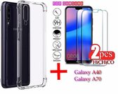 SAMSUNG A70 Hoes ShockProof Case Transparant (Siliconen TPU Soft ) + 2Pcs Screenprotector Tempered Glass 2.5D 9H 0.3mm - HiCHiCO