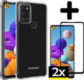 Hoesje Geschikt voor Samsung A21s Hoesje Shockproof Case Siliconen Met 2x Screenprotector - Hoes Geschikt voor Samsung Galaxy A21s Hoes Cover Siliconen - Transparant