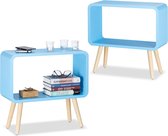 relaxdays 2er set opbergkubus klein - nachtkastje - bijzettafel modern – tafeltje - blauw