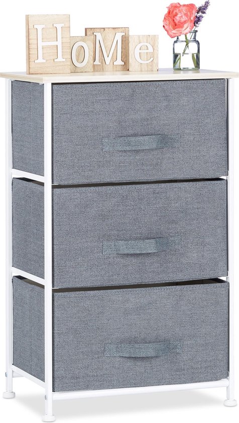 commode relaxdays en métal - meuble à tiroirs - commode - paniers gris - système de tiroirs - armoire latérale A