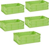 Relaxdays 5x transportkrat in set - boodschappenkrat elk 40 liter - stapelbaar - groen