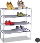 Relaxdays schoenenrek stapelbaar - schoenenkast - metaal - smal - opbergsysteem schoenen - grijs