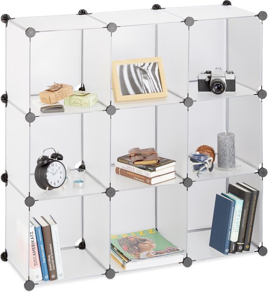 Armoire à compartiments relaxdays 9 compartiments - séparateur d'espace en plastique - bibliothèque ouverte - connecteur transparent