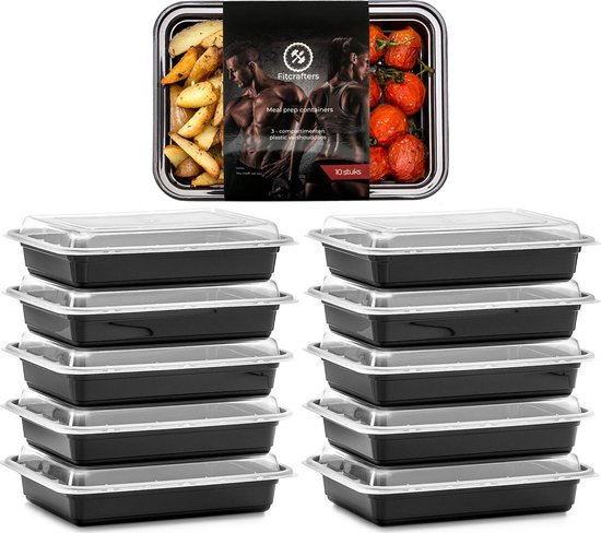 Meal Prep Bakjes - 10 stuks - 1 compartiment - Lunchbox - Diepvriesbakjes - Vershoudbakjes - Plastic Bakjes Met Deksel - Magnetron Bakjes Met Deksel - Meal Prep - Vershouddoos - 1L - BPA vrij - Fitcrafters