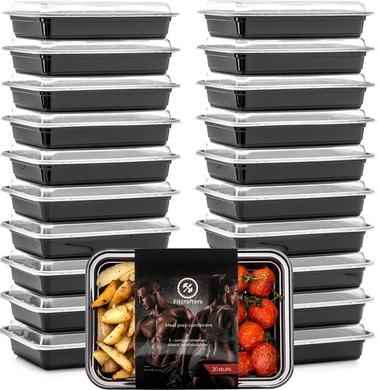 Meal Prep Bakjes - 20 stuks - 1 compartiment - Lunchbox - Diepvriesbakjes - Vershoudbakjes - Plastic Bakjes Met Deksel - Magnetron Bakjes Met Deksel - Meal Prep - Vershouddoos - 1L - BPA vrij - Fitcrafters