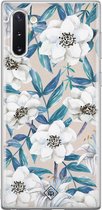 Samsung Note 10 hoesje siliconen - Bloemen / Floral blauw | Samsung Galaxy Note 10 case | blauw | TPU backcover transparant