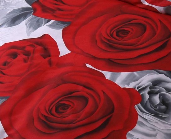 Beddengoed, 3D rood-roze dekbedovertrekset met ritssluiting en 2