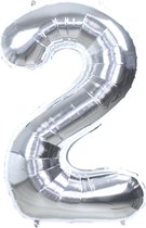 Folie Ballon Cijfer 2 Jaar Zilver 36Cm Verjaardag Folieballon Met Rietje