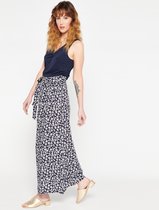 LOLALIZA Maxi rok met bloemen en strik - Marine Blauw - Maat 34