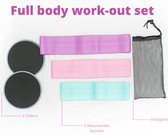Weerstandsbanden fitness- Set van 3 in roze, paars en neon aqua - Fitness elastiek- Resistance band- Draagtas- 45kg, 65kg en 75 weerstand- sliders fitness- Ab-trainer