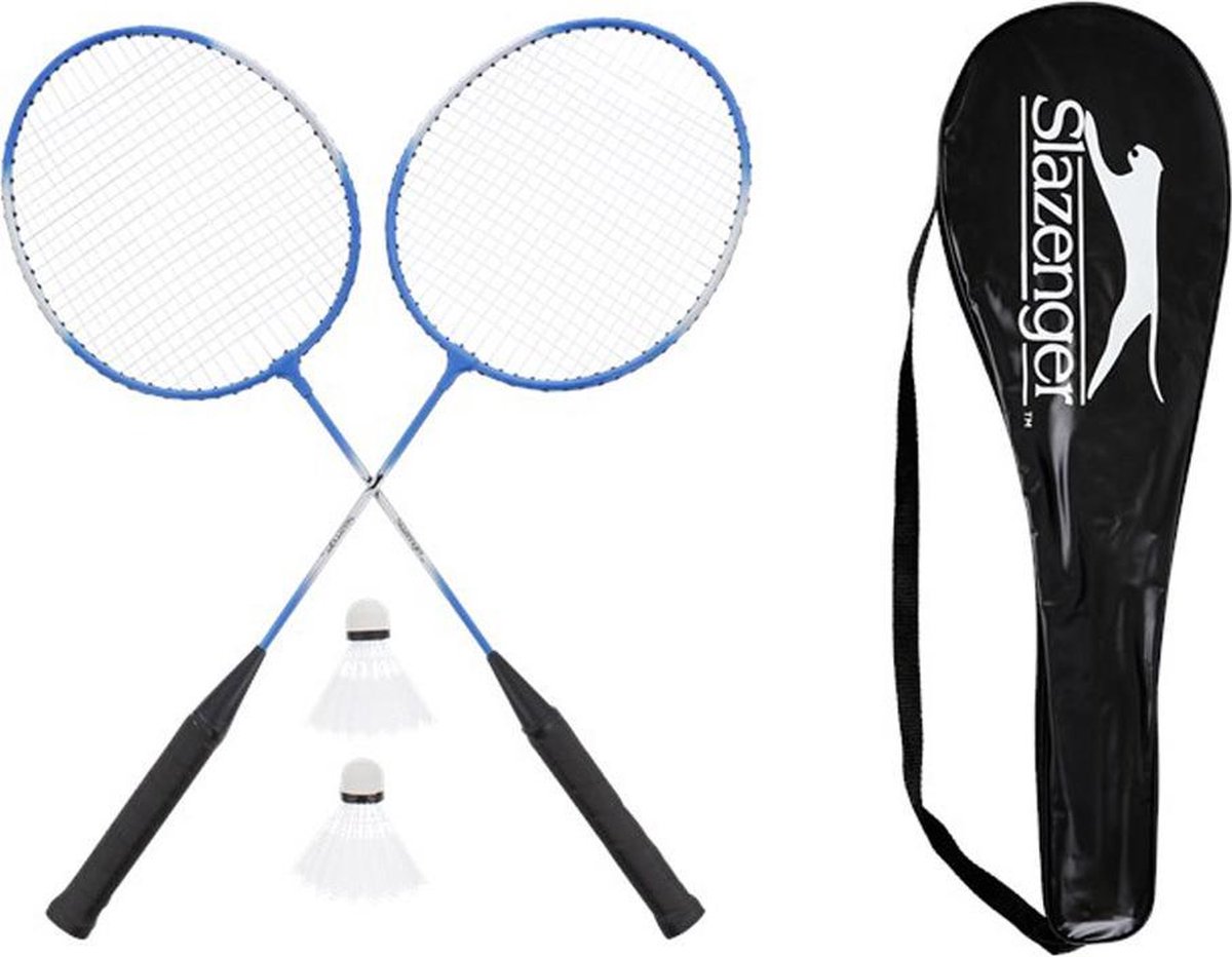 Slazenger 4 persoons Badminton Set - 4 rackets - 4 shuttles - rood - zwart of blauw