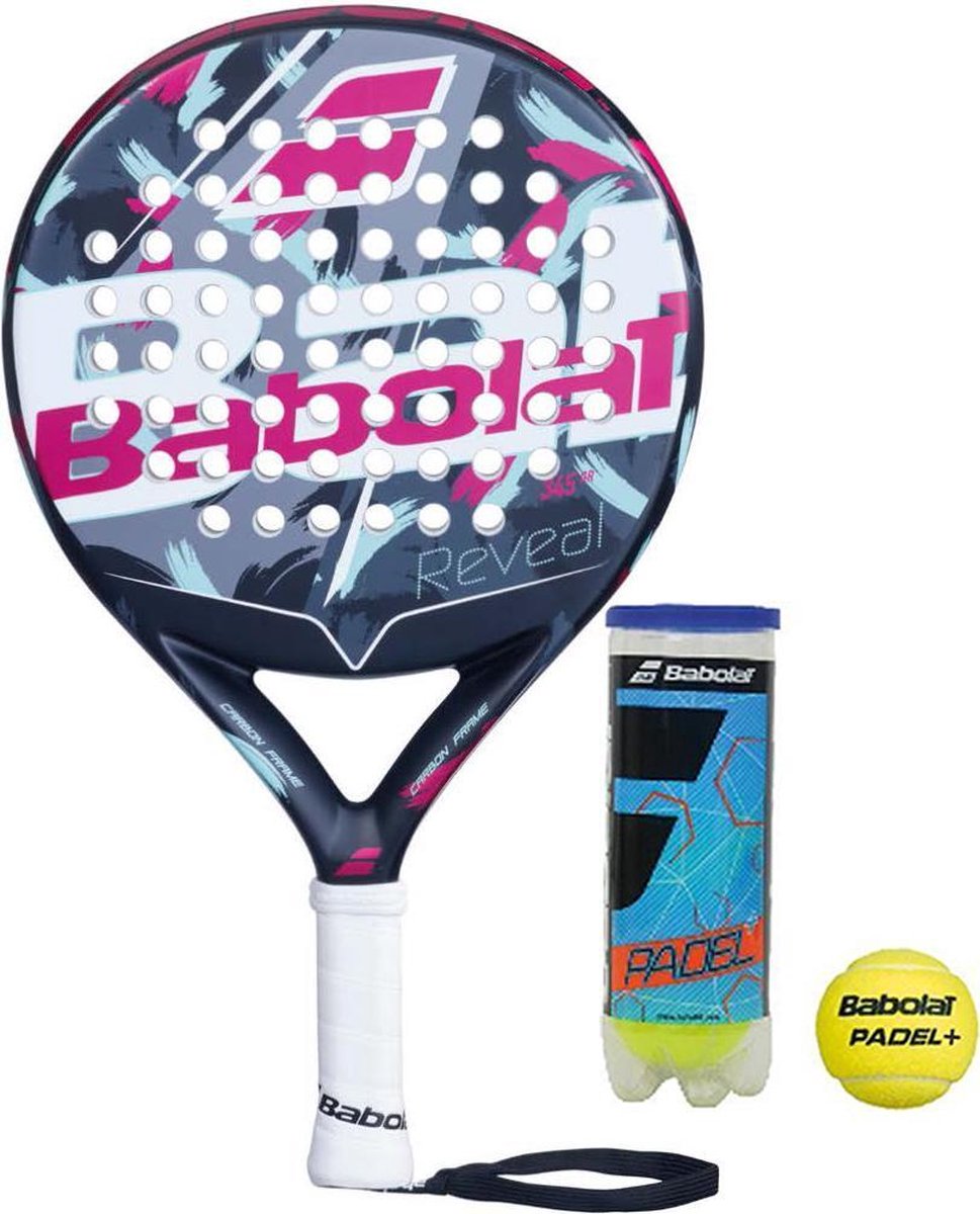 Babolat padelracket REVEAL 2020 met Babolat club padelballen bol