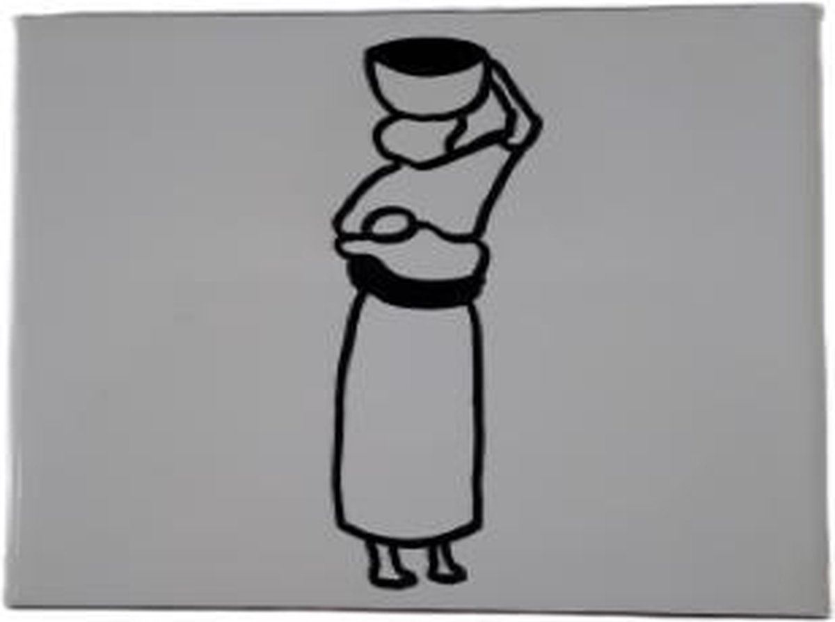 Jacqui's Arts & Designs - African design - kunsttegeltje - handbeschilderd tegel - keramische tegel - zwart - wit - koper accent - vrouw - baby