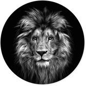 Grote ronde muursticker leeuw art zwart wit | safari wilde dieren | voor woonkamer en slaapkamer | wanddecoratie accessoires | cirkel afm. 80 x 80 cm