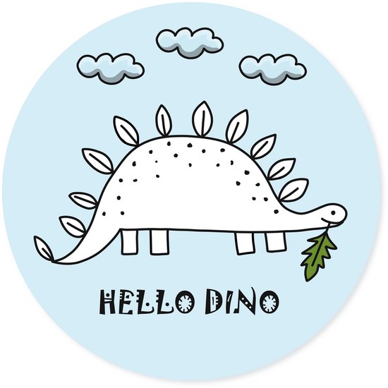 Grote ronde Muursticker Dinosaurus stegosaurus blauw | Hello Dino | voor babykamer, kinderkamer, jongenskamer | wanddecoratie accessoires | cirkel afm. 80 x 80 cm