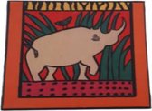 Jacqui's Arts & Designs - Handbeschilderd tegel -  beschilderd op stof - keramische tegel - oranje - rood - kinderkamer - Afrikaans geïnspireerd - kleurrijk -  neushoorn