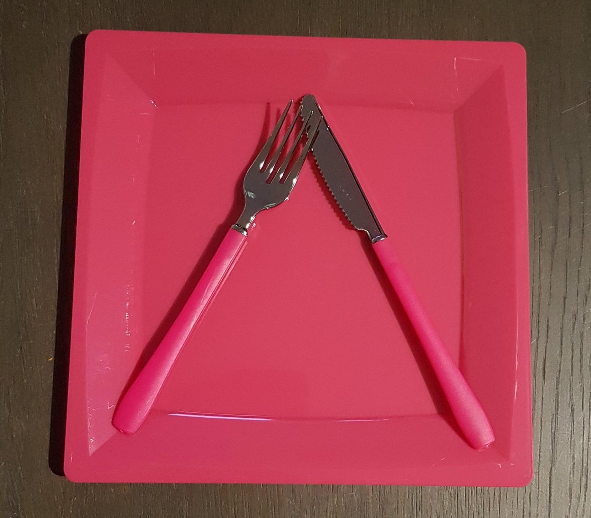 Camping/BQ bord en bestek set roze (4 stuks) hard plastic
