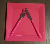 Camping/BQ bord en bestek set roze (4 stuks) hard plastic