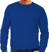 Grote maten sweater / sweatshirt trui blauw met ronde hals voor heren - blauwe - basic sweaters 4XL (60)