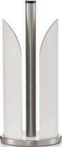 1x Witte metalen keukenrolhouder rond 15 x 31 cm - Keukenbenodigdheden - Keukenaccessoires - Keukenpapier/keukenrol houders - Houders/standaards voor in de keuken