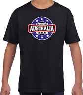 Have fear Australia is here t-shirt met sterren embleem in de kleuren van de Australische vlag - zwart - kids - Australie supporter / Australisch elftal fan shirt / EK / WK / kleding 122/128