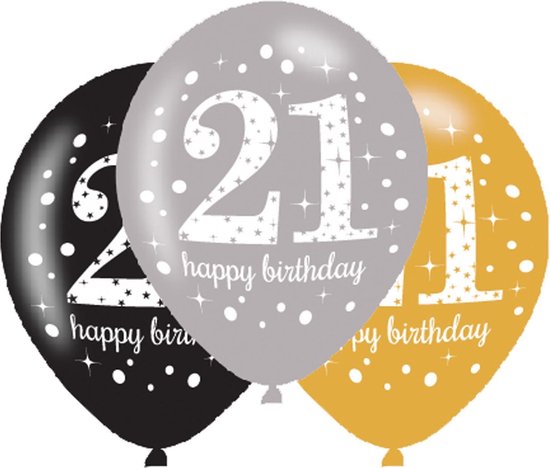 Ballonnen 21 jaar Sparkling Birthday | 6 stuks