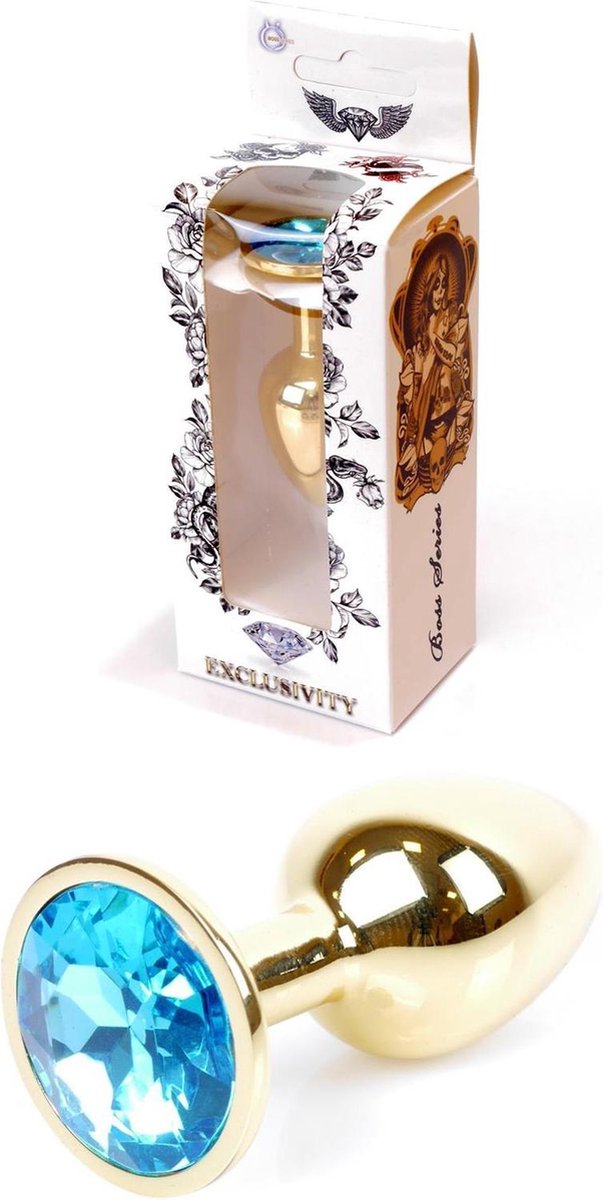 Goedkoopste Bossoftoys - Plug - Goud - anaal - Licht blauwe edelsteen - 64-00022 - gave cadeaubox