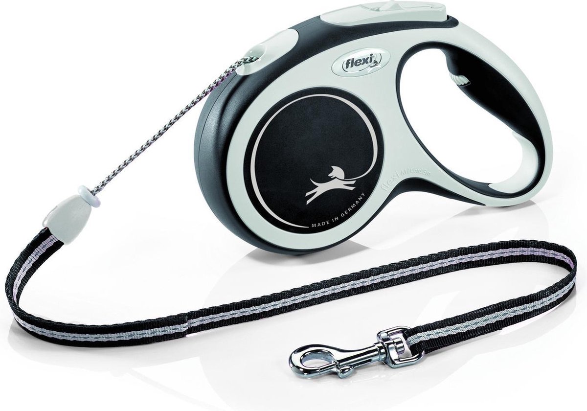 Flexi Rollijn New Comfort Koord - Maat M - Lengte looplijn 5m - Riem hond - Honden riem - Uitlaatriem - Hondenriem - Zwart & Lichtgrijs
