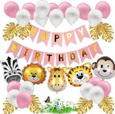 Baloba® Jungle Thema Party Verjaardag Roze Versiering - Verjaardag Ballonnen Feestpakket - Safari Decoratie Kinderfeestje