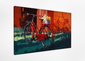 Vintage fiets met emmer 80x60 cm, Kunst schilderij Afgedrukt op Canvas 100% katoen uitgerekt op het frame van hoge kwaliteit, muurhanger geïnstalleerd.