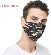 GT commerce - Wasbaar Mondkapje met filter - +1 extra filter - Bruin camouflage