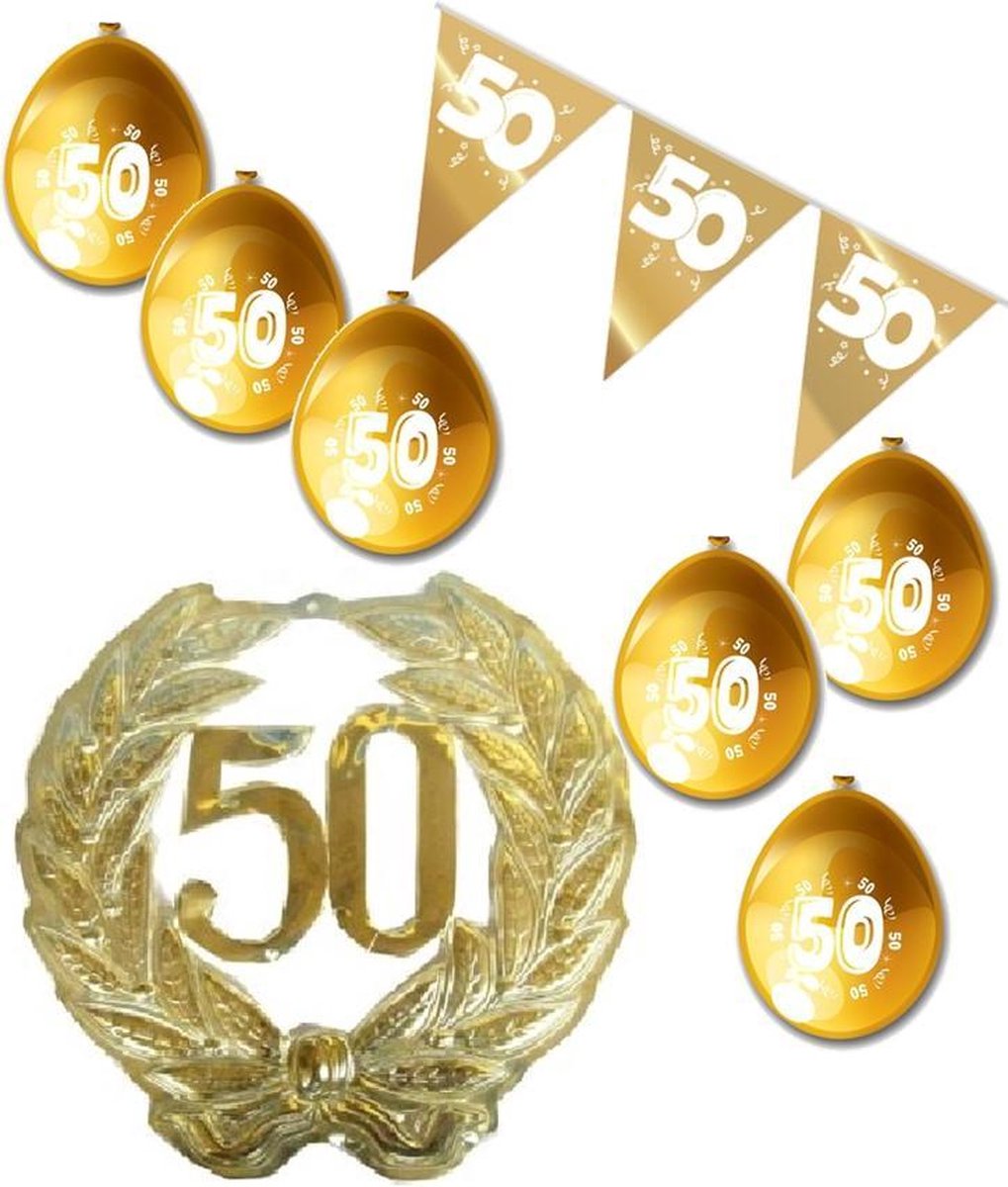50 jaar getrouwd S - Jubileum pakket - pcv huldekrans 24cm - feestartikelen  gouden... | bol.com