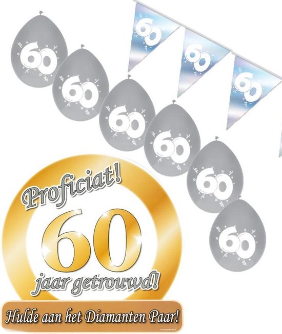 nood Menstruatie Beïnvloeden 60 jaar getrouwd XS – Jubileum pakket feestversiering – feestartikelen Diamanten  bruiloft. | bol.com