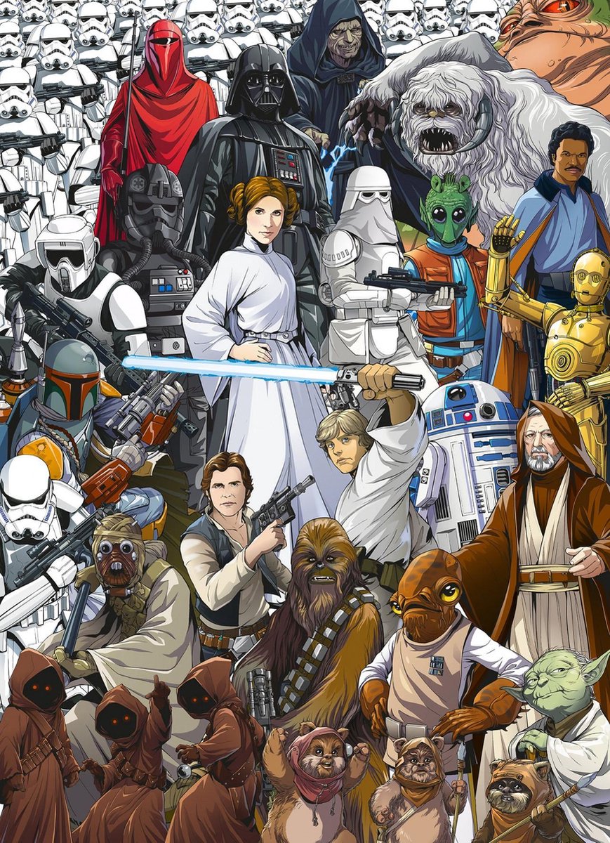 Star Wars - Fotobehang - Kinderkamer - Collage - Papierbehang - Darth Vader - Yoda - Luke Skywalker - 1,84 x 2,54 M